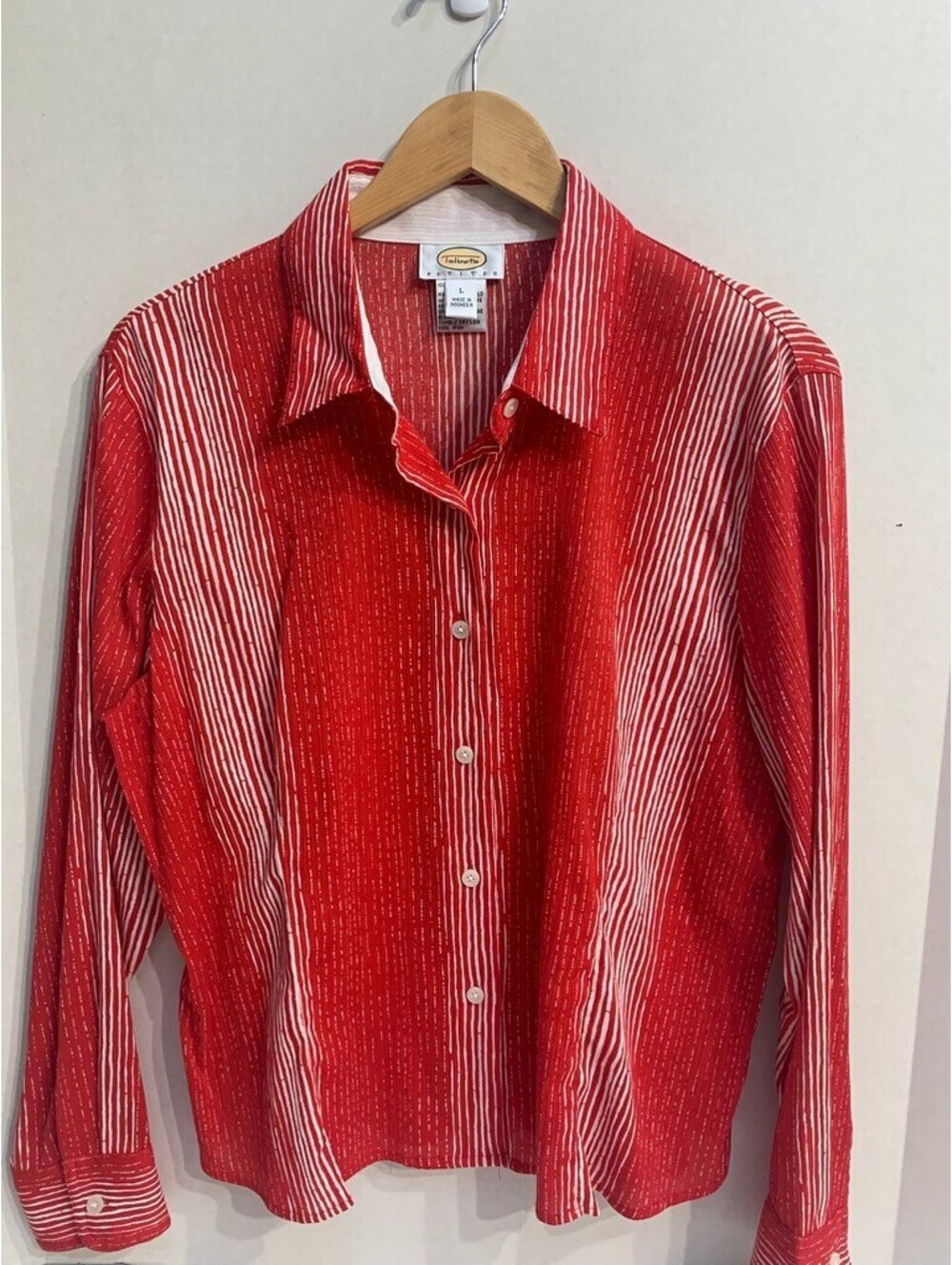 NWT Talbots Petites Womens Size PL Red and White Blouse Shirt Top